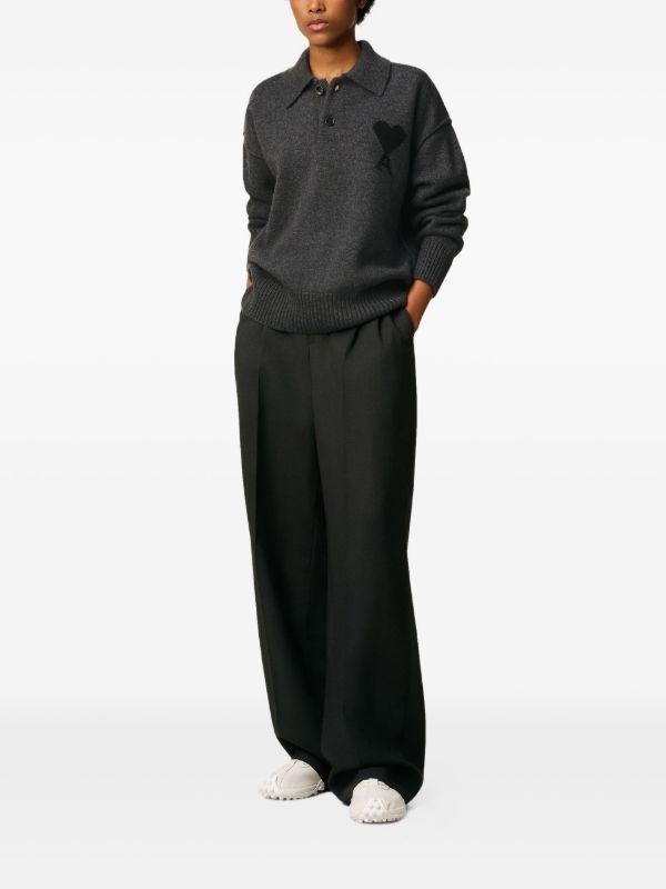 AMI Paris Ami De Coeur ウールポロシャツ | グレー | FARFETCH JP