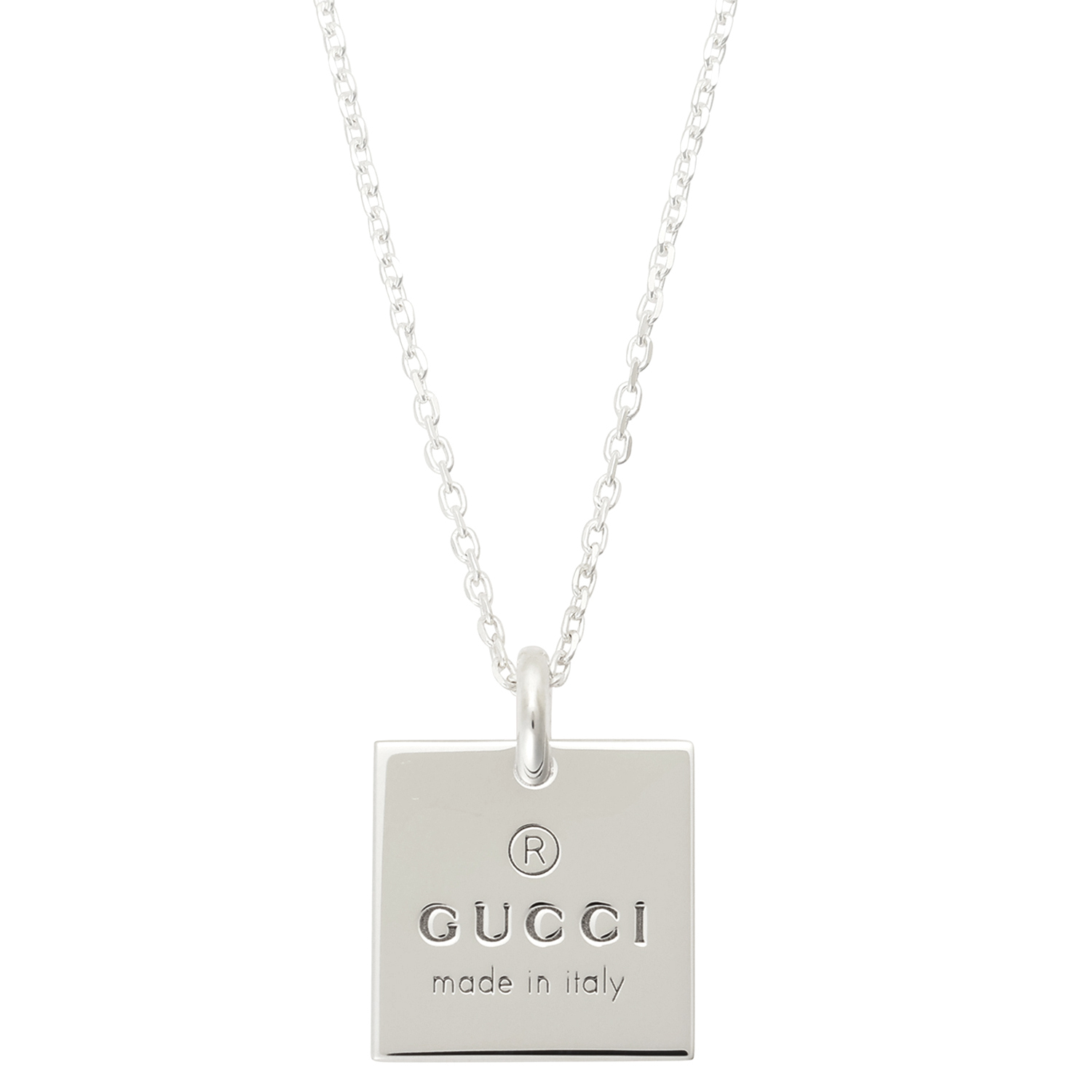 GUCCI グッチ223869 シルバー四角プレートネックレス (GUCCI