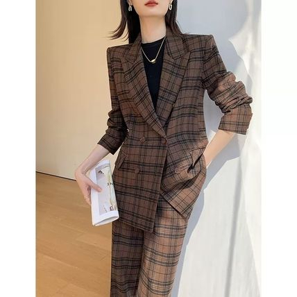 パンツスーツ セットアップ チェック柄 ダブルボタン おしゃれ (スーツ