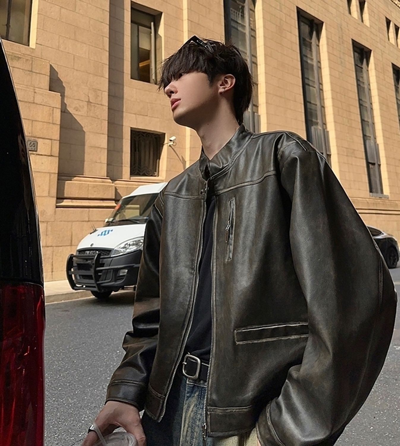 シングル ライダース ジャケット スタイリッシュ 長袖 韓国 (レザー