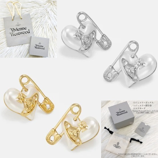 Vivienne Westwood ORIETTA パール ハート＆安全ピン ロゴピアス