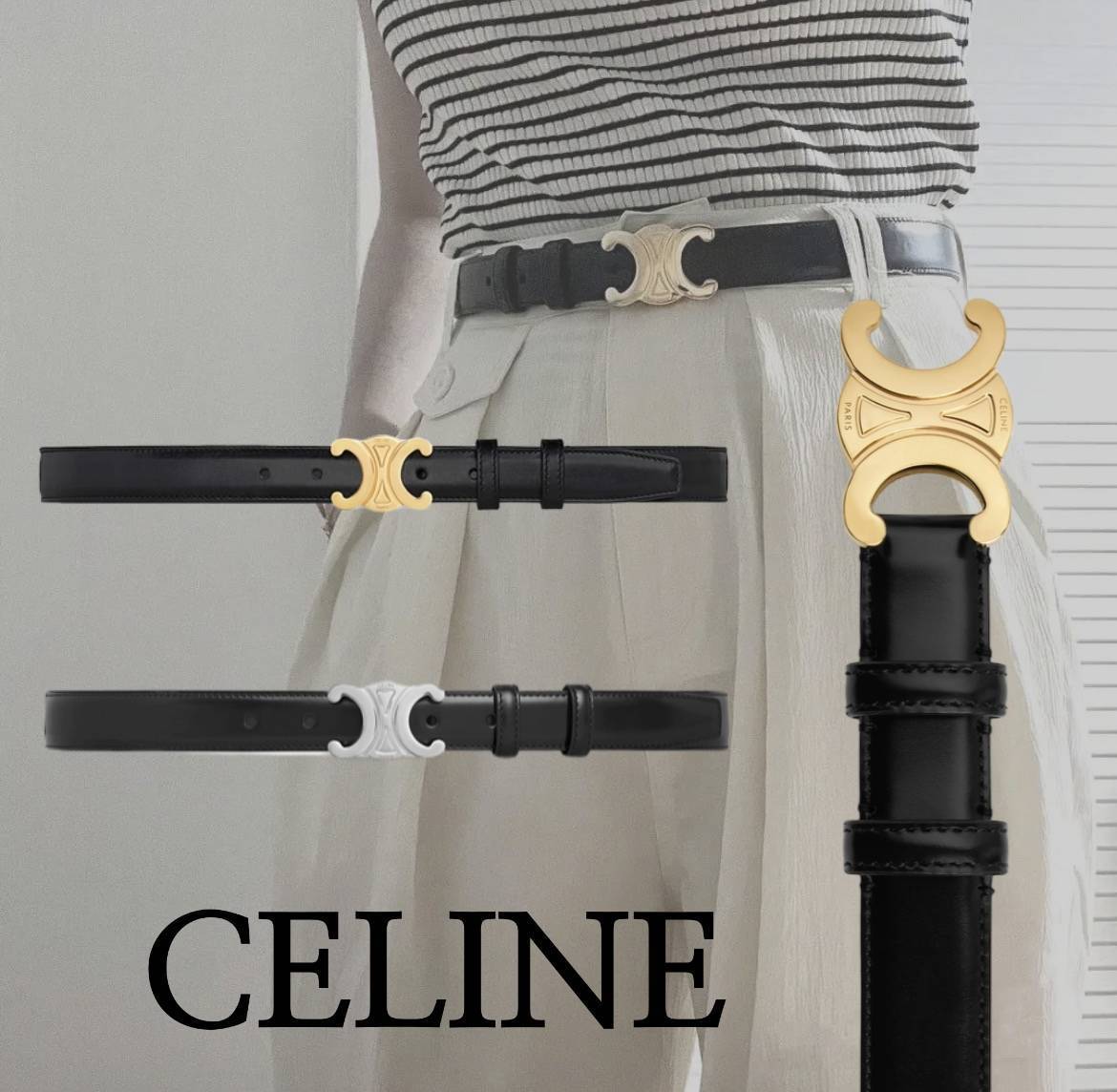 大人気□CELINE□ セリーヌ ミディアム トリオンフ ベルト 黒 (CELINE