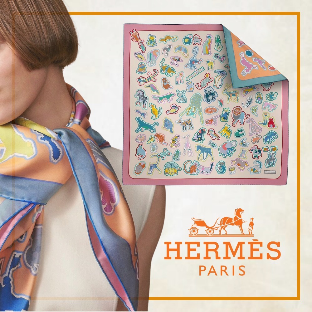 大判なリバーシブルHermesキャラクターダブルフェイススカーフ90