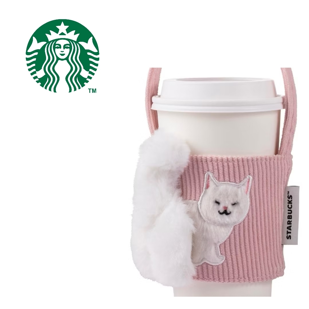 台湾スタバ□猫しっぽピンクドリンクバッグ□ネコ (Starbucks