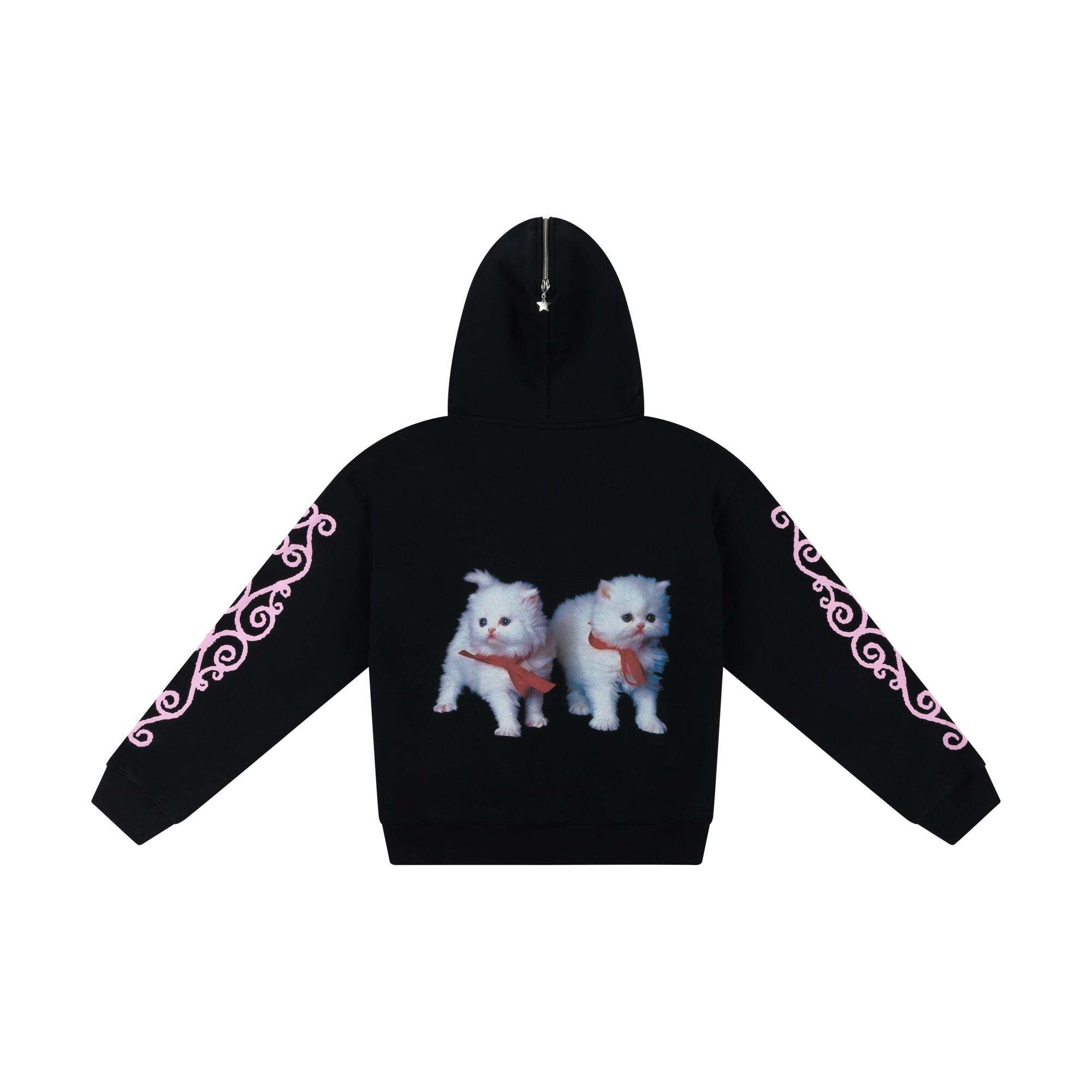 ☆ASHLEY WILLIAMS☆HAPPY KITTEN BUTTERFLY HOODIE☆Black (Ashley
