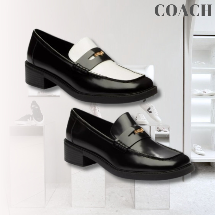 COACH ローファー スクエアトゥ スパッツォラートレザー ロゴ (Coach