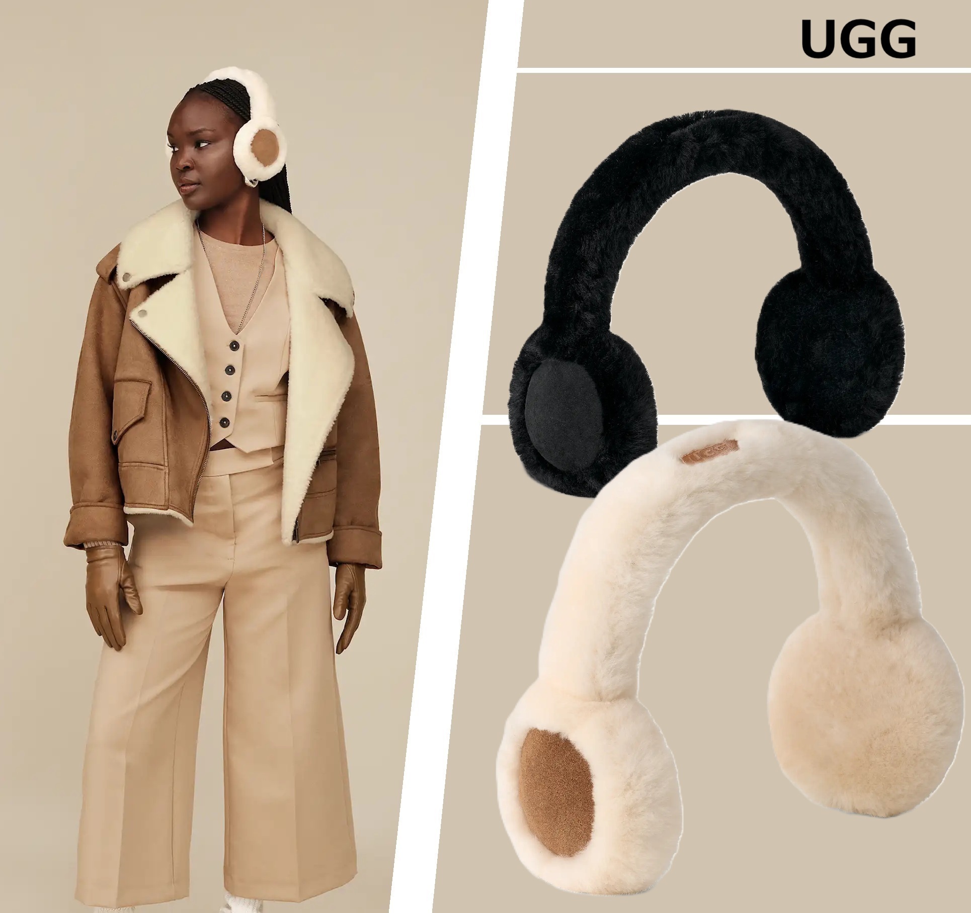 UGG】 Women's ロゴ刺繍 シープスキン ワイヤレス イヤーマフ (UGG