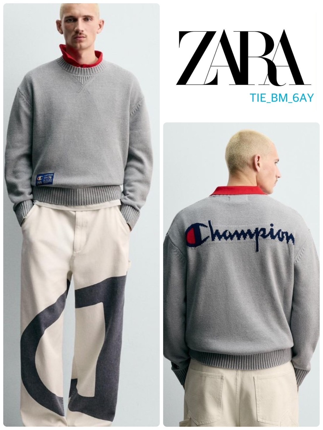 ZARA チャンピオン ストライプ パッチ ジャージー セーター 限定 (ZARA