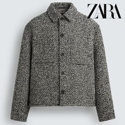 はうるポケット付きテクスチャードシャツジャケット L テクスチャード