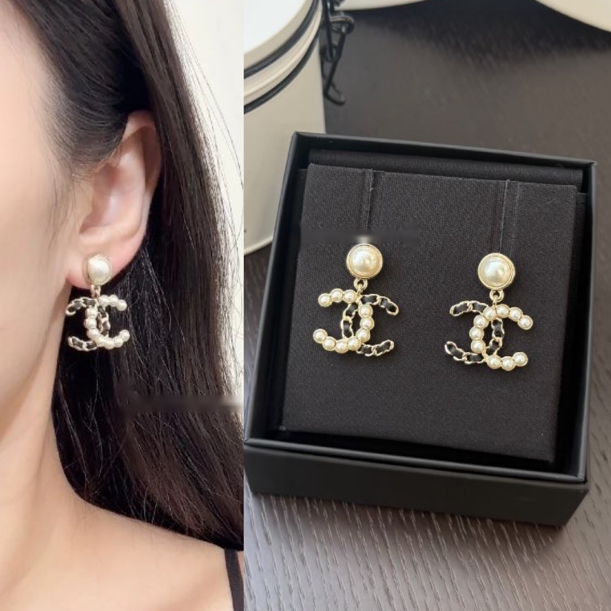 小松菜奈着用 パールとチェーンのCCマーク 揺れる CHANEL ピアス