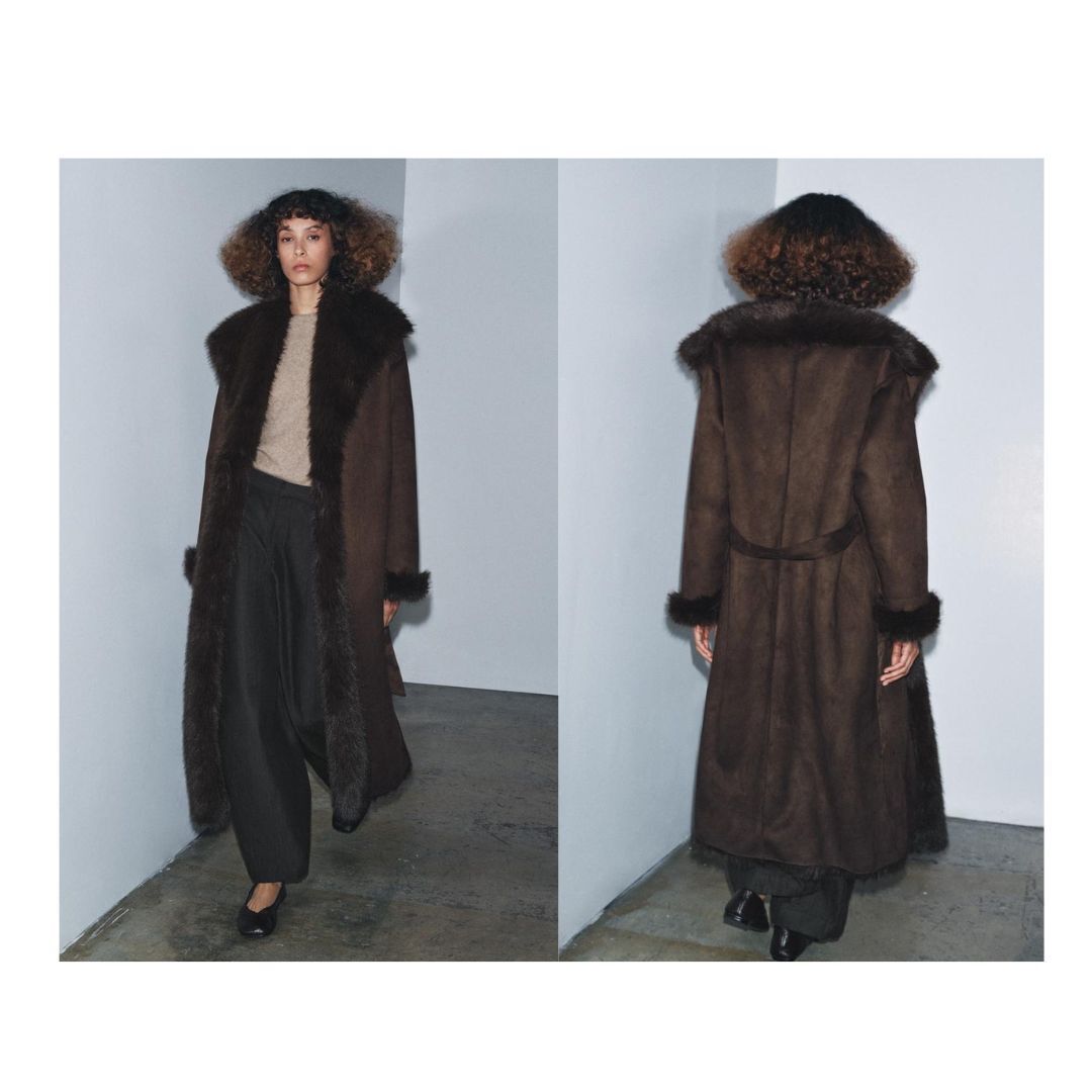 ZARA】ZW COLLECTION ベルト付きフェイクファーコート (ZARA/コート