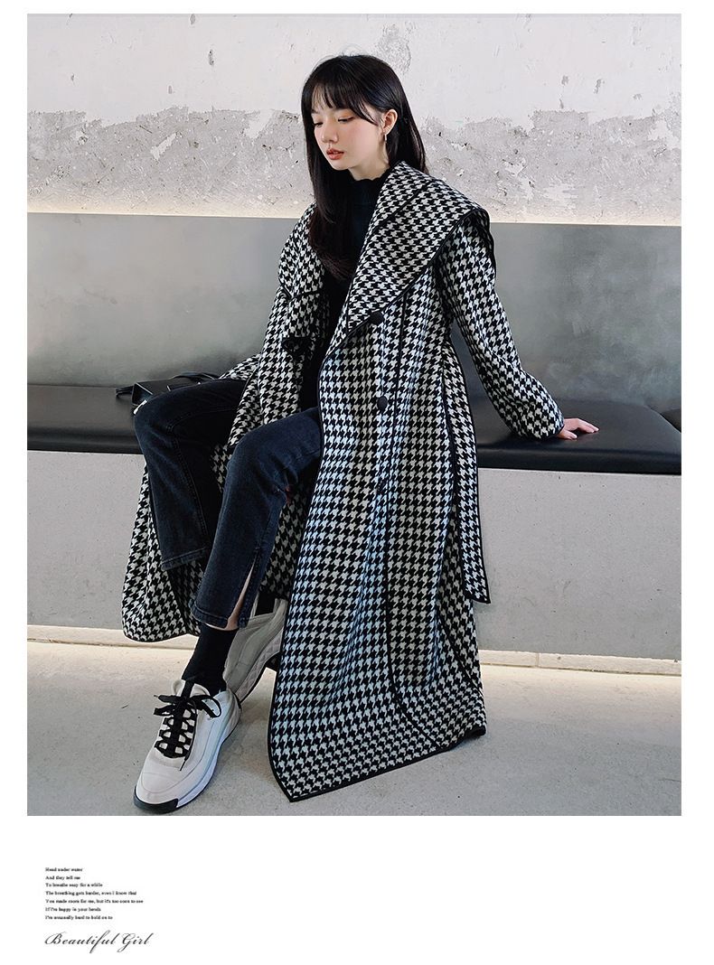 素敵 リュクス 大人 千鳥格子 ガウン ロング コート (コート) 87733088