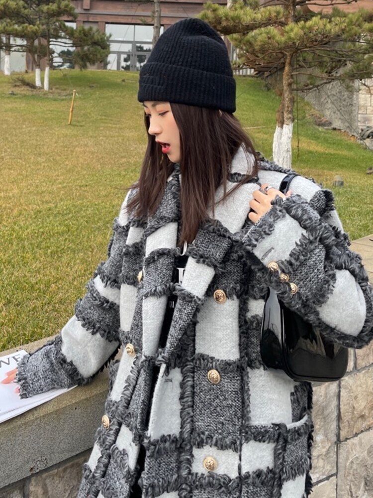 グレーチェック ロングコート チェスター ジャケット (コート