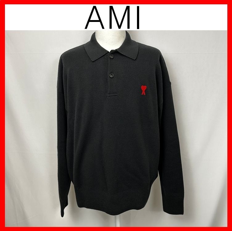 Ami Paris 黒 ポロシャツ 長袖 金色刺繍 セーター M AMI PARIS
