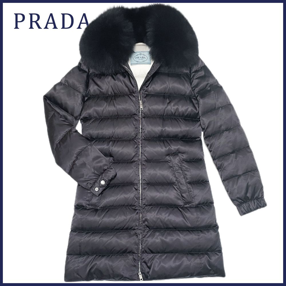 プラダPRADA希少FOXファー ロングダウンコート黒 28G062 (PRADA/ダウン