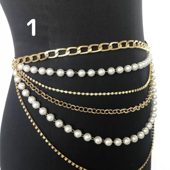 レディースパールラインストーンウエストチェーンベルト飾りc922
