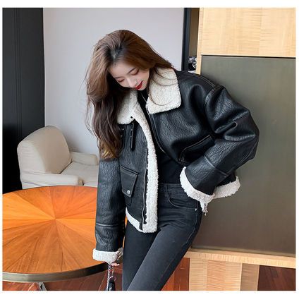 ブルゾン ライダース レザージャケット ボア ムートン 韓国 (レザー