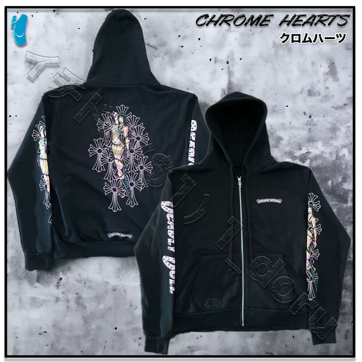 CHROME HEARTS DEADLY DOLL CROSS ジップ パーカー フーディー (CHROME