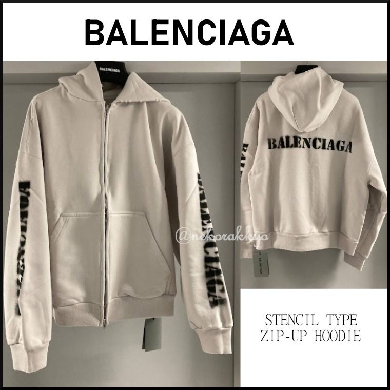 BALENCIAGA＊STENCIL TYPE ZIP-UP HOODIEロゴフーディー＊送料込