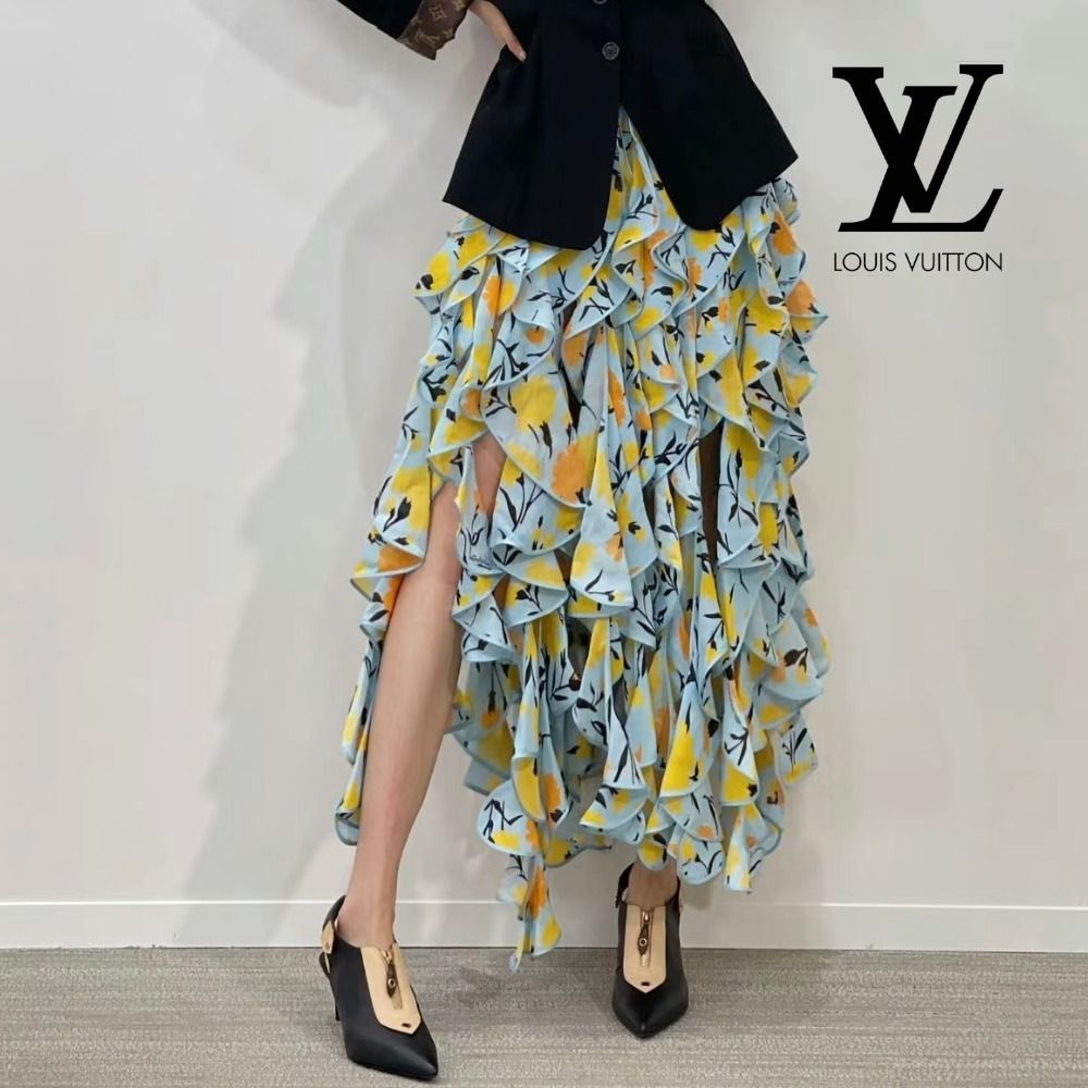 お洒落♪】ルイヴィトン☆カーネーション柄ラッフルスカート (Louis