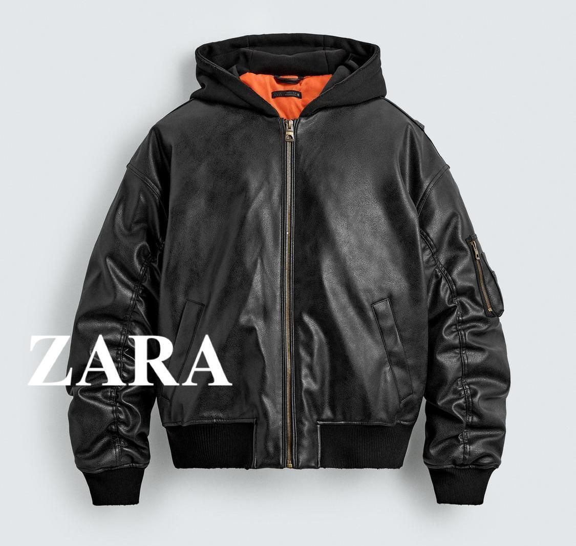 ☆ドイツ発*ZARA*フーデッドフェイクレザーボンバージャケット☆ (ZARA