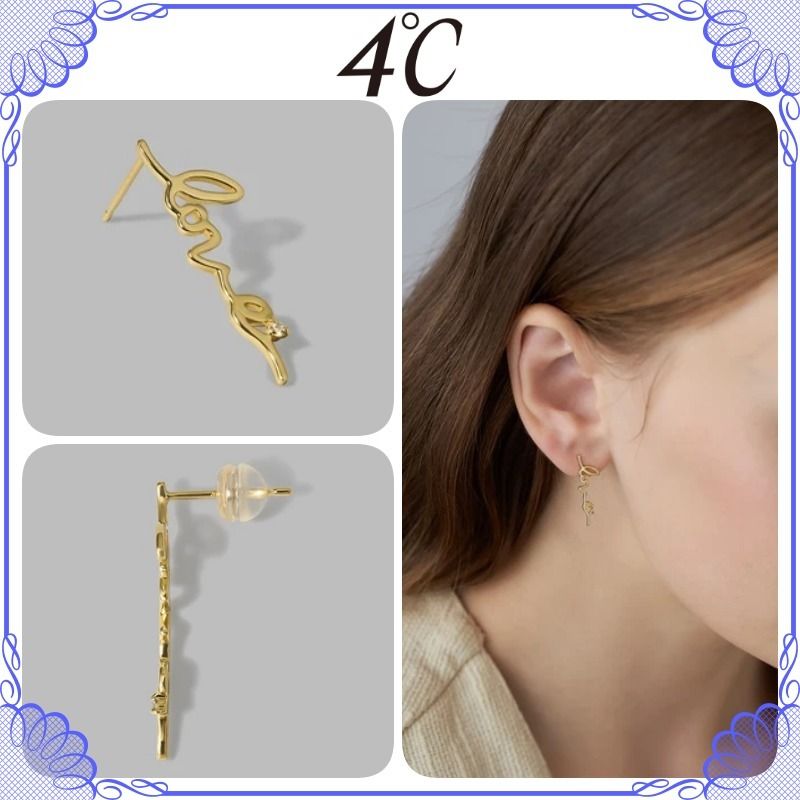 大人気!! 4℃ K10 イエローゴールド 「love」ピアス/片耳用 (4℃/ピアス