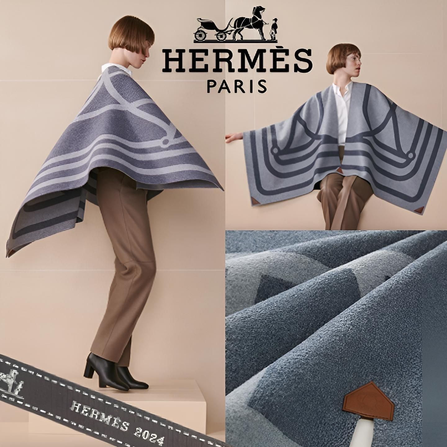 エレガント♪【HERMES】《Voltige double face》ポンチョ (HERMES