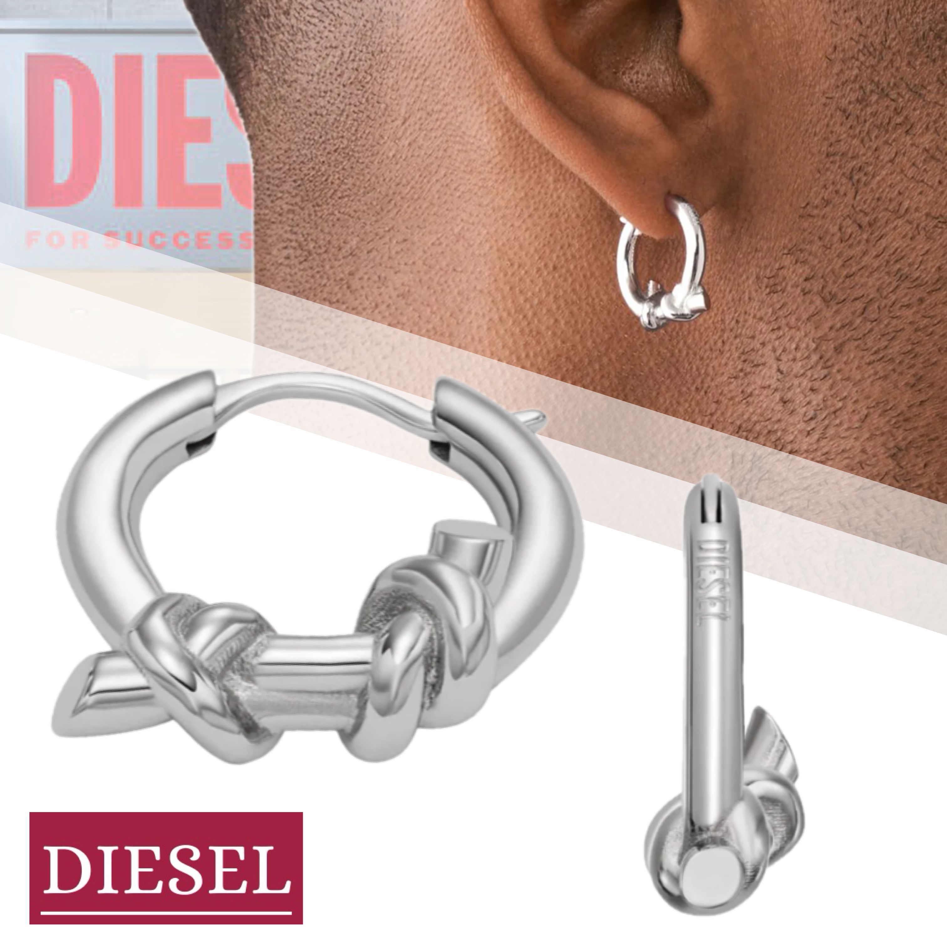 国内直営【DIESEL】DX1447 ステンレススティール フープピアス (DIESEL