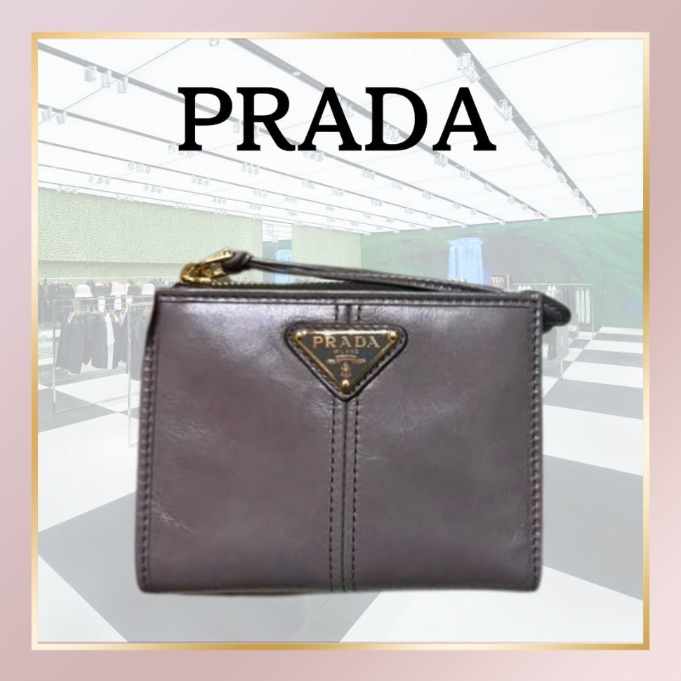 国内発【PRADA】上品 ソフトルックスレザー 財布 (PRADA/折りたたみ