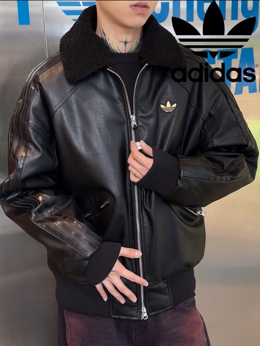 人気 adidas originals LNY PLEATHER フェイクレザージャケット