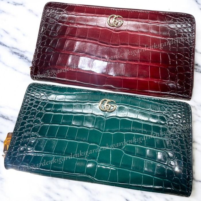 希少！即納！GUCCI クロコ バンブー付き ジップアラウンド長財布