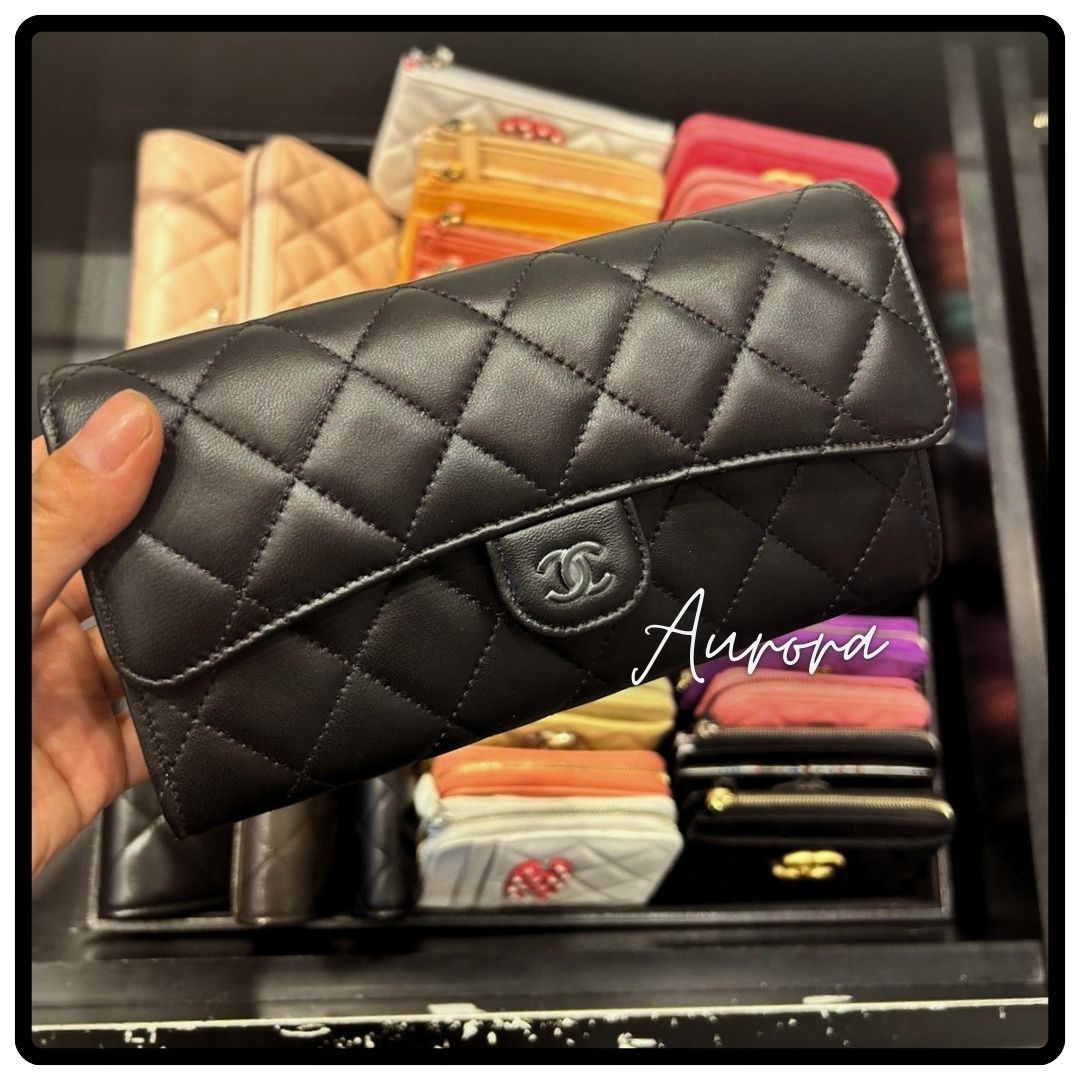 希少_ブラックロゴ】CHANEL_長財布_ラムスキン_黒_ロング (CHANEL/長