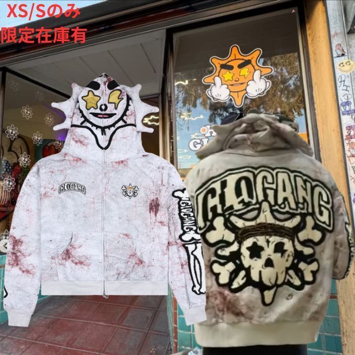 限定 新作【Glo Gang】Staining Day Full Zip Hoodie グレー (Glo Gang