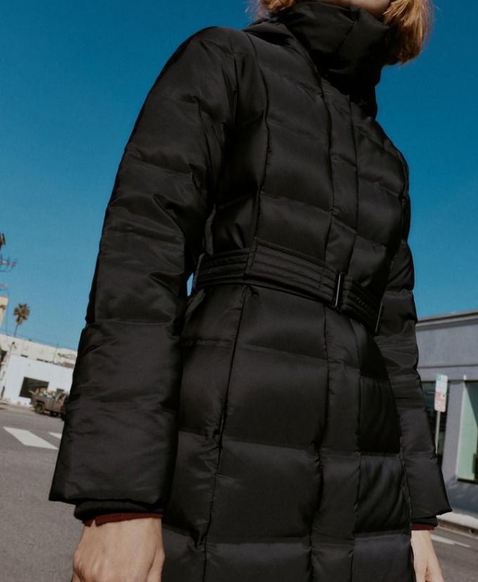 ZARA ダウンジャケット フード ベルト 撥水 防風 ブラック 新作 (ZARA