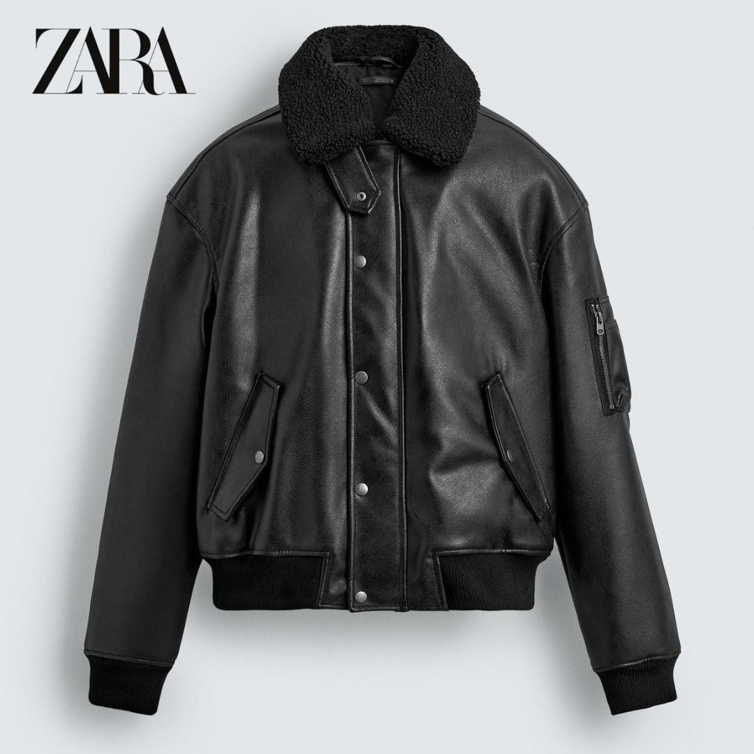 ZARA］フェイクレザー デタッチャブルネックジャケット (ZARA/レザー