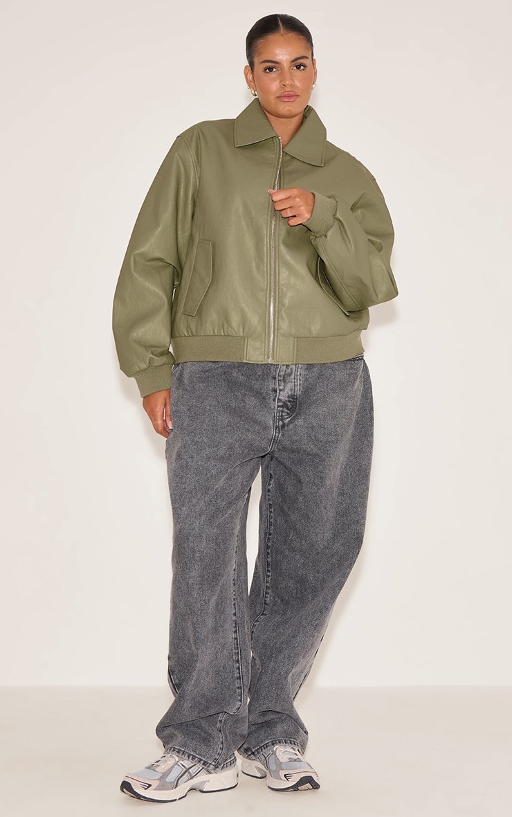 Plus Sage Faux Leather Bomber Jacket | Plus Size