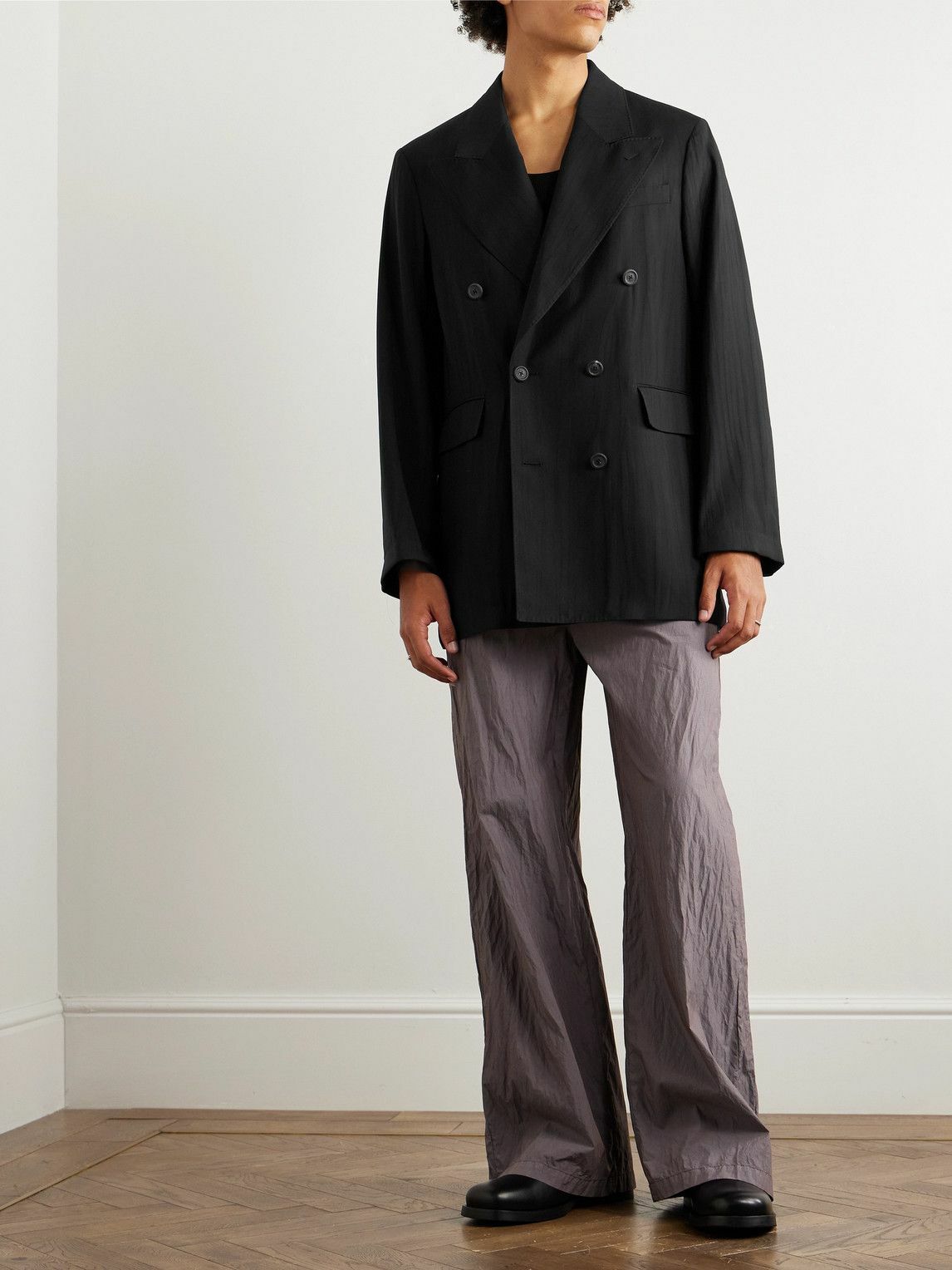 Our Legacy - Sharp Double-Breasted Striped Twill Blazer - Black