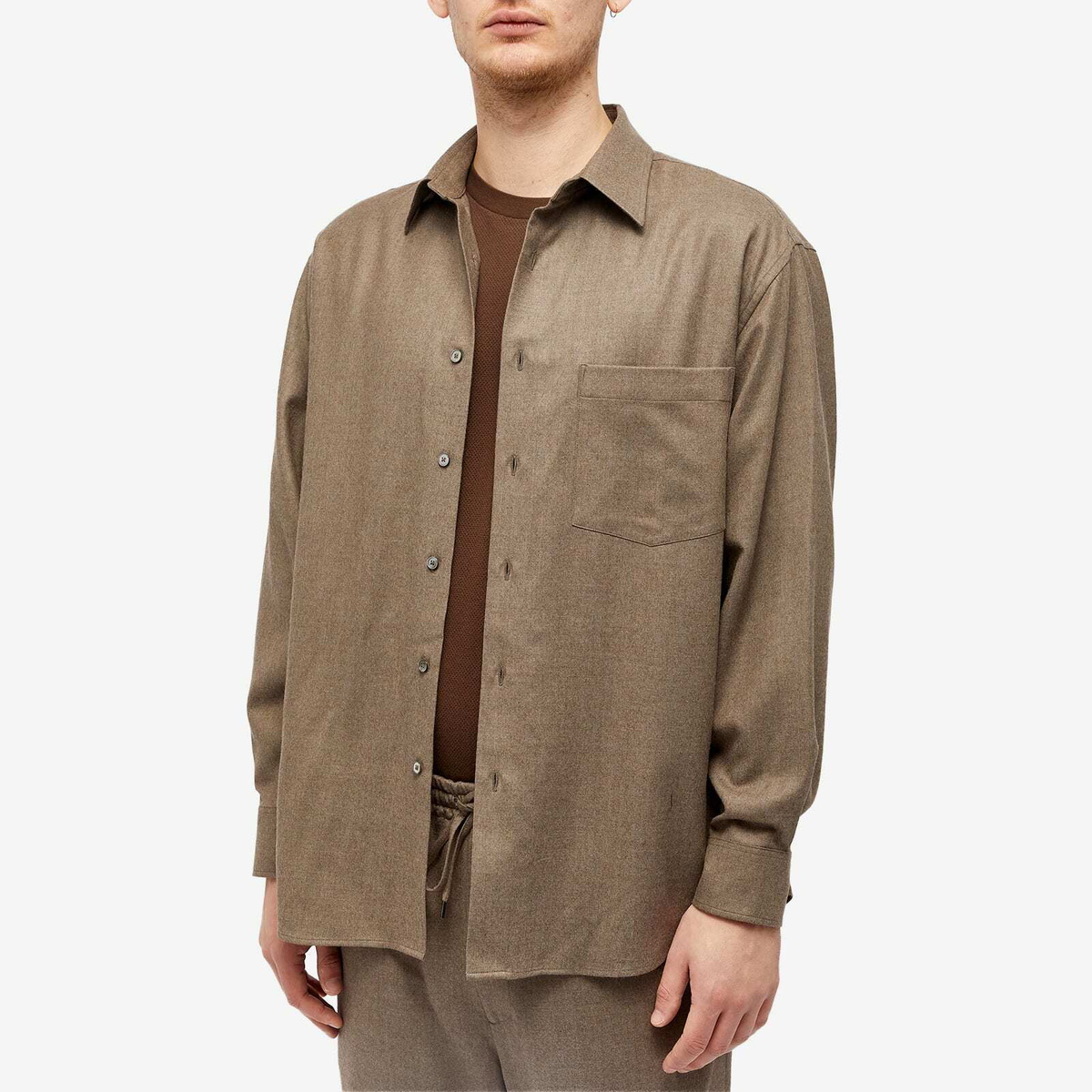 Auralee Men's Superlight Wool Shirt in Top Brown Auralee