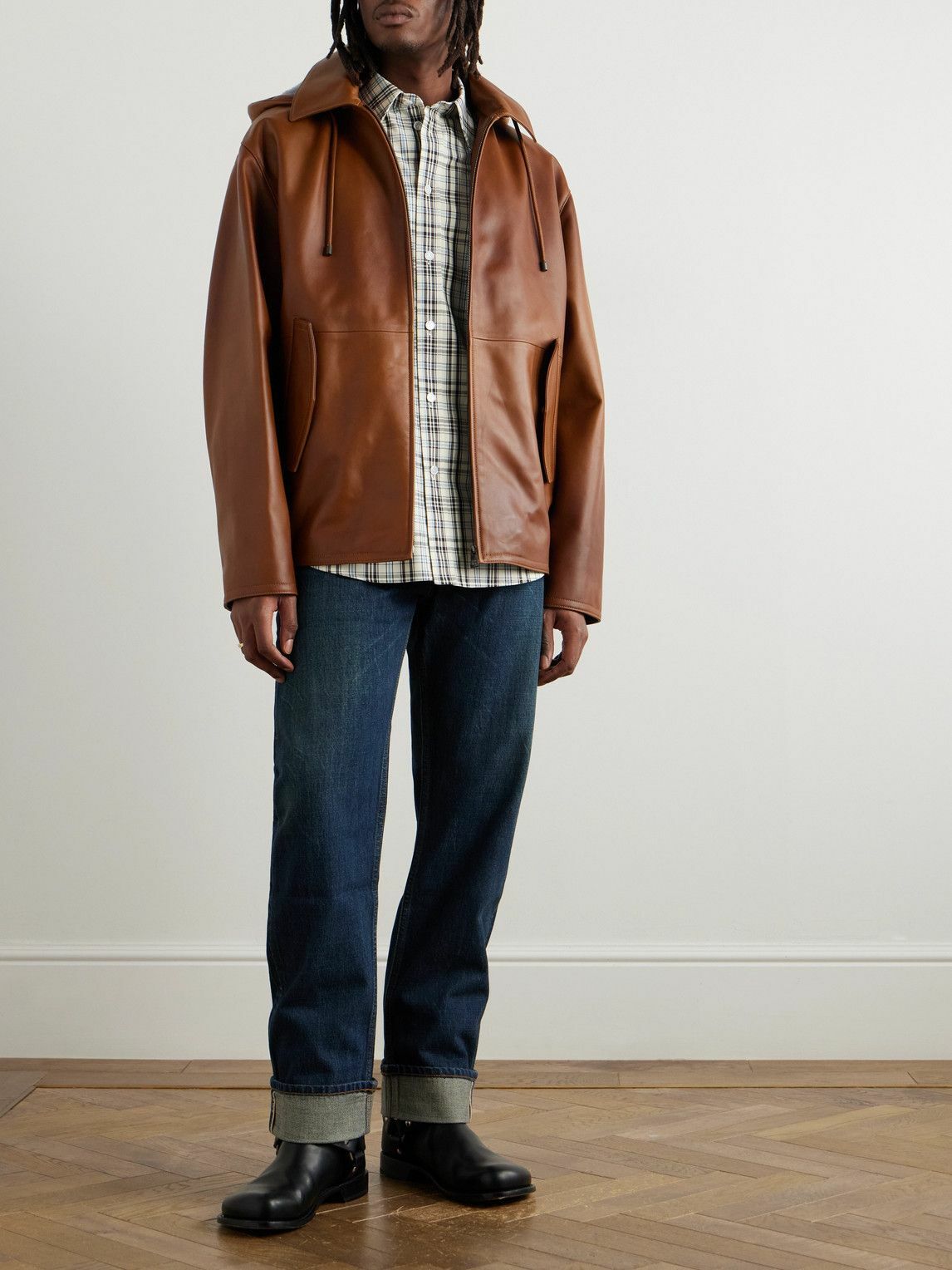 LOEWE - Shearling-Trimmed Leather Hooded Jacket - Brown Loewe