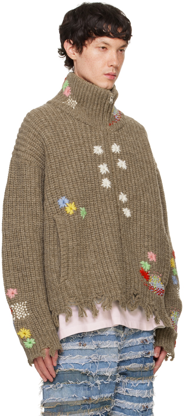 doublet Brown Darning Cutoff Drivers Cardigan Doublet