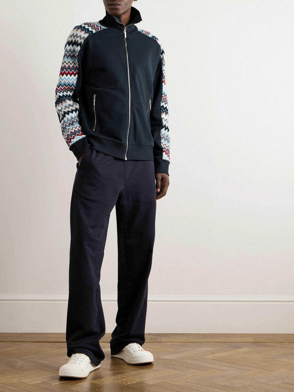 Missoni - Cotton-Jersey and Striped Crochet-Knit Track Jacket