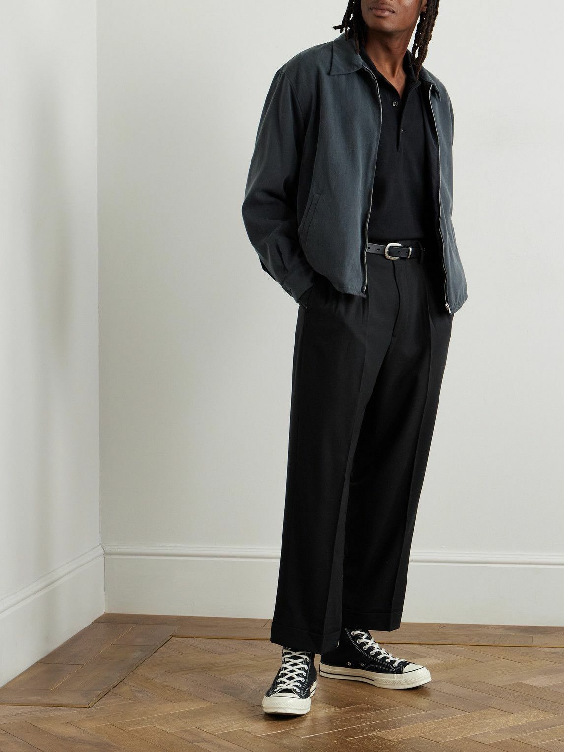 A.PRESSE - Straight-Leg Pleated Wool-Gabardine Trousers - Black A