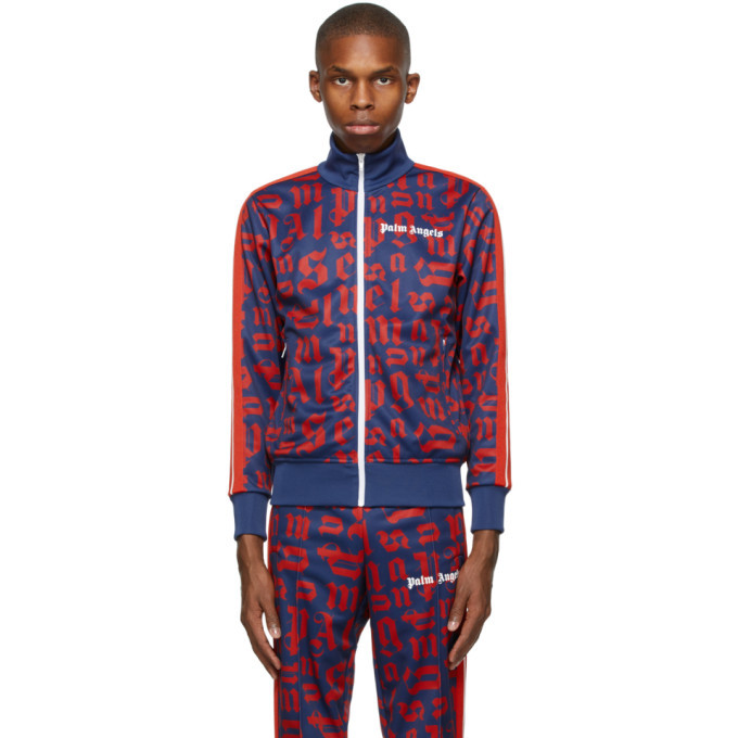 Palm Angels Blue and Red Monogram Track Jacket Palm Angels