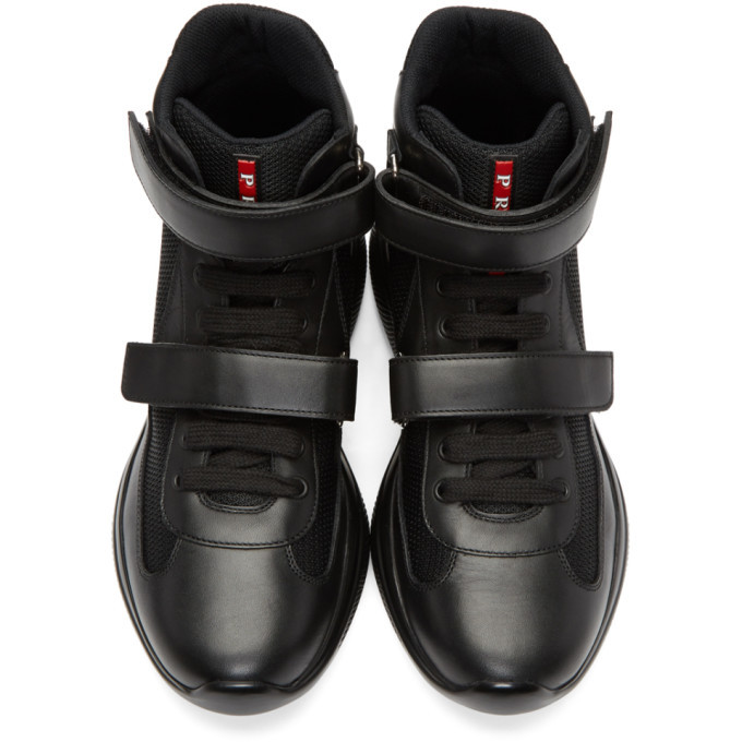Prada Black Leather and Mesh Velcro High-Top Sneakers Prada