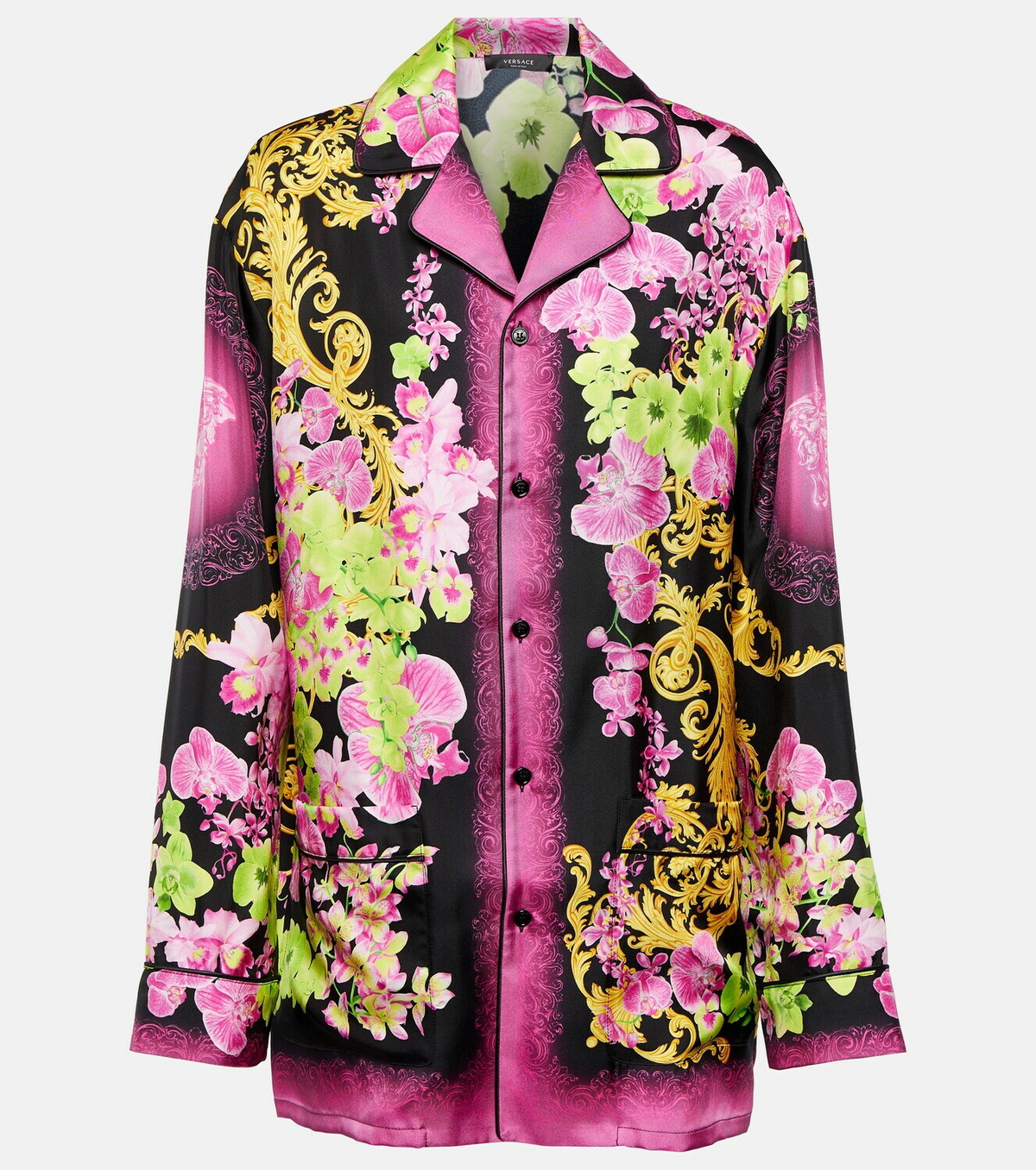 Versace Orchid Barocco silk twill pajama shirt Versace