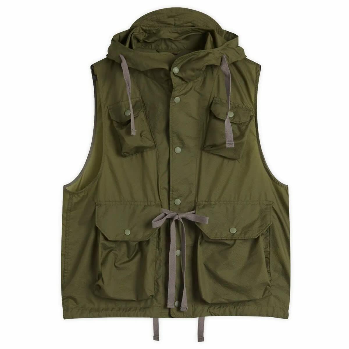 Engineered Garments Men's Field Vest in Olive Nylon Micro Ripstop
