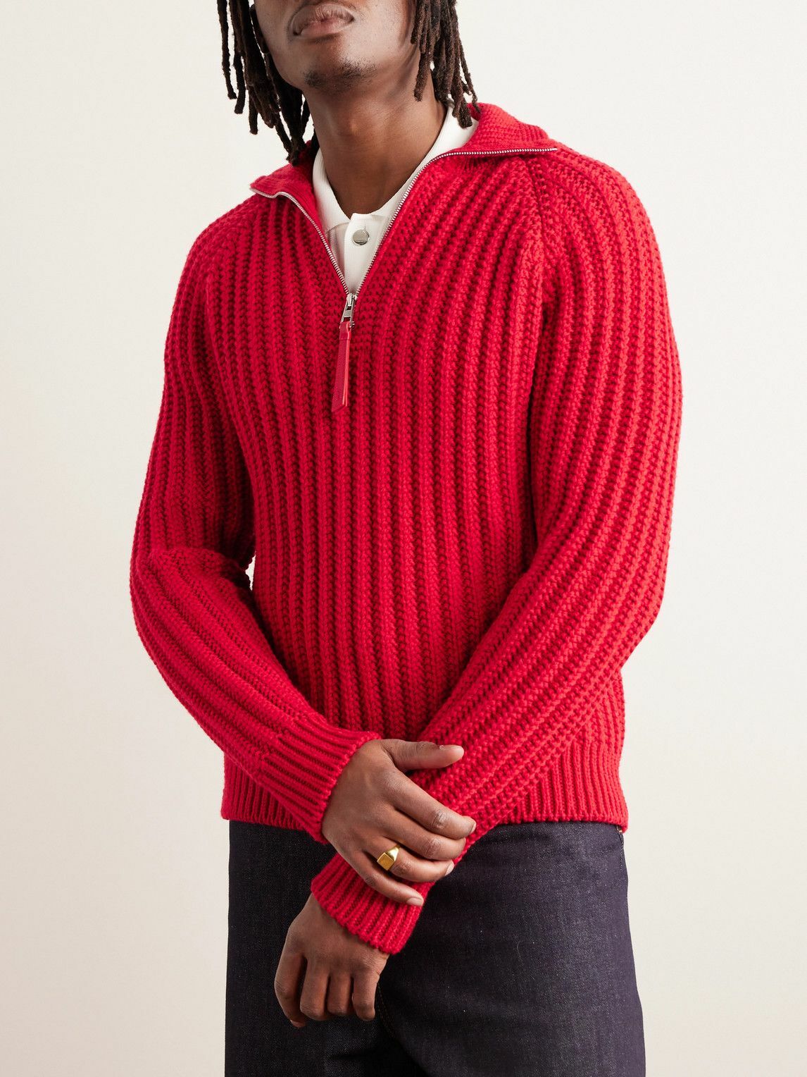 LOEWE - Fisherman Ribbed Wool Half-Zip Sweater - Red Loewe