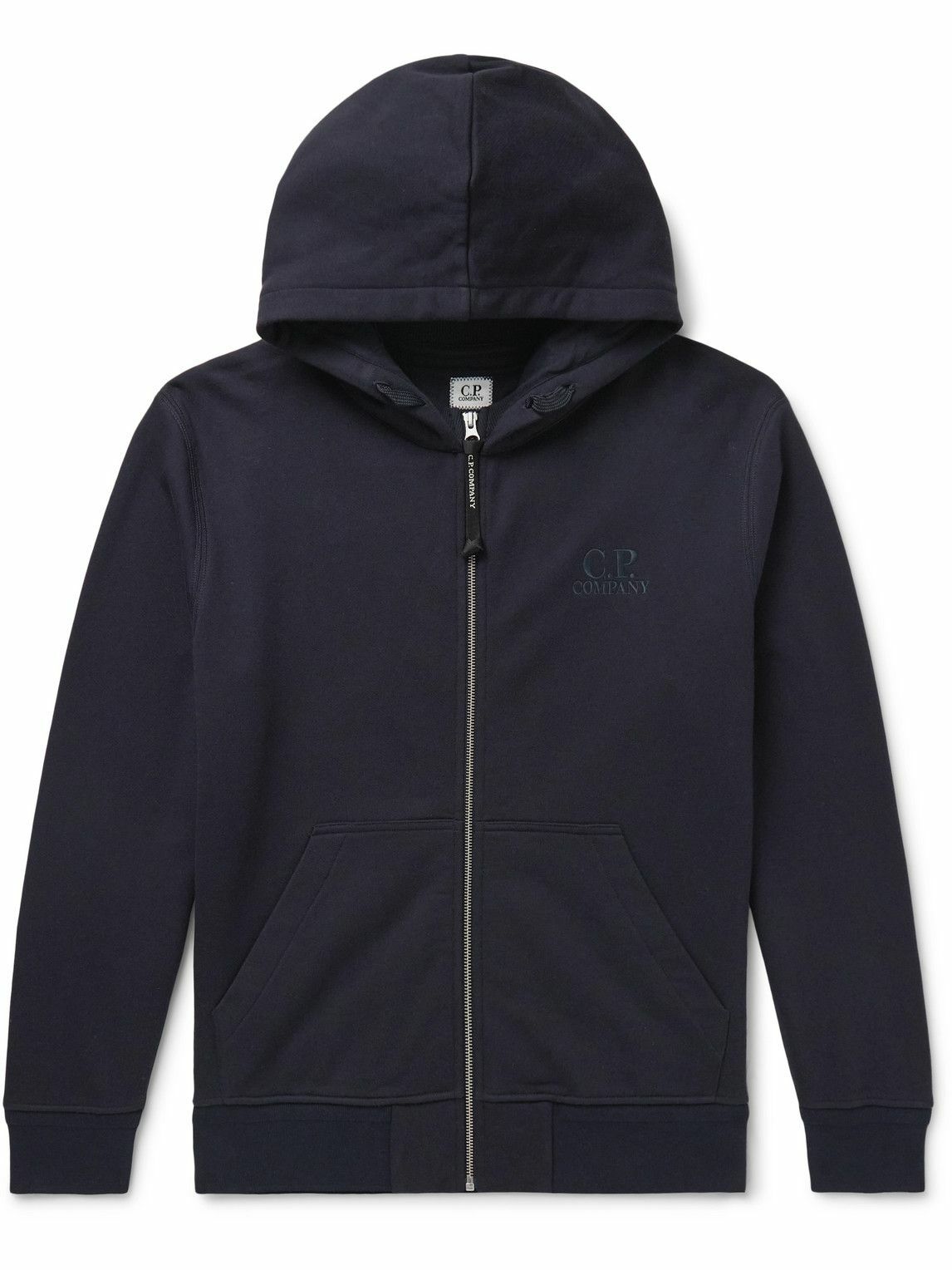 C.P. Company - Logo-Embroidered Cotton-Jersey Zip-Up Hoodie - Blue