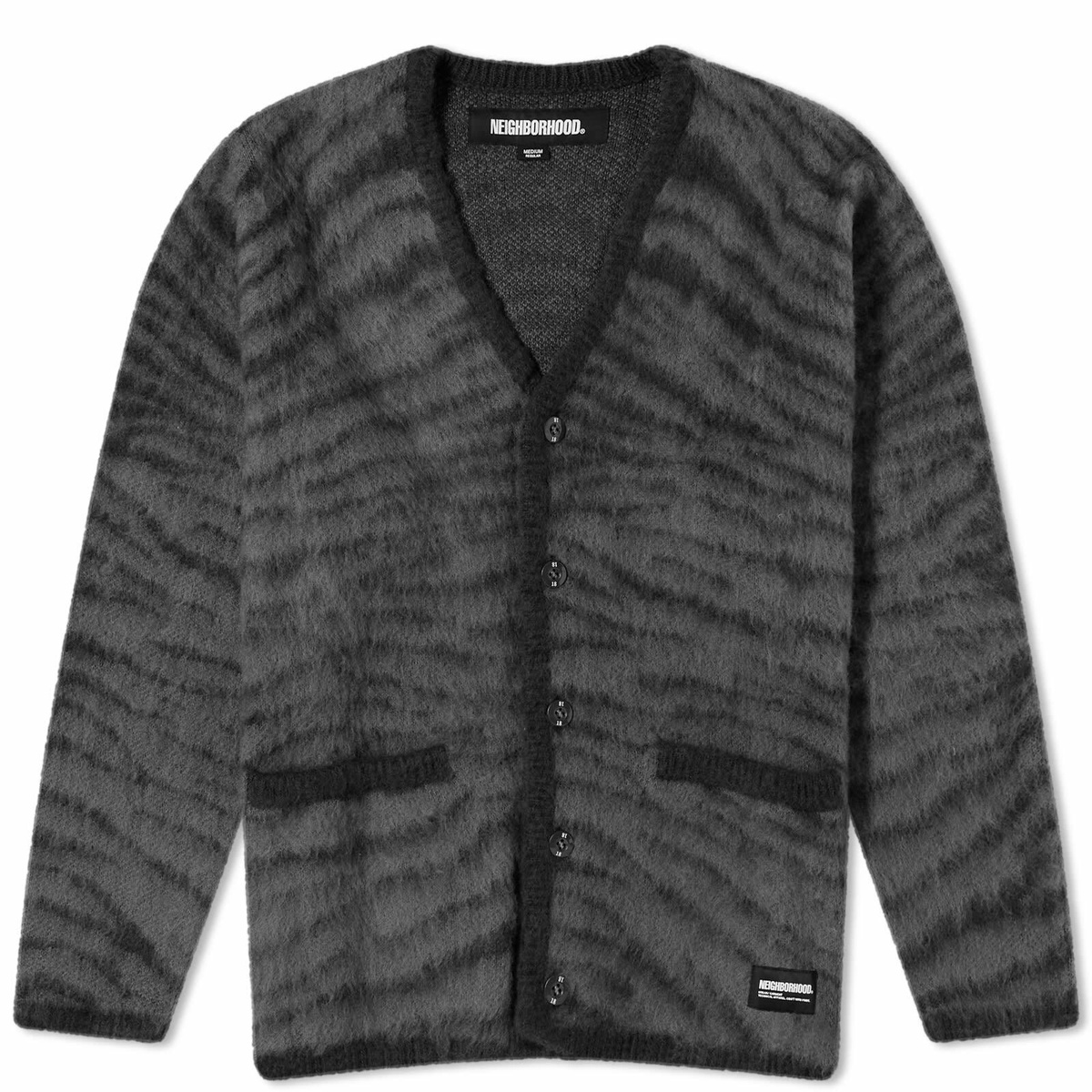 Neighborhood Men's Tiger Patterned Mohair Cardigan in Black