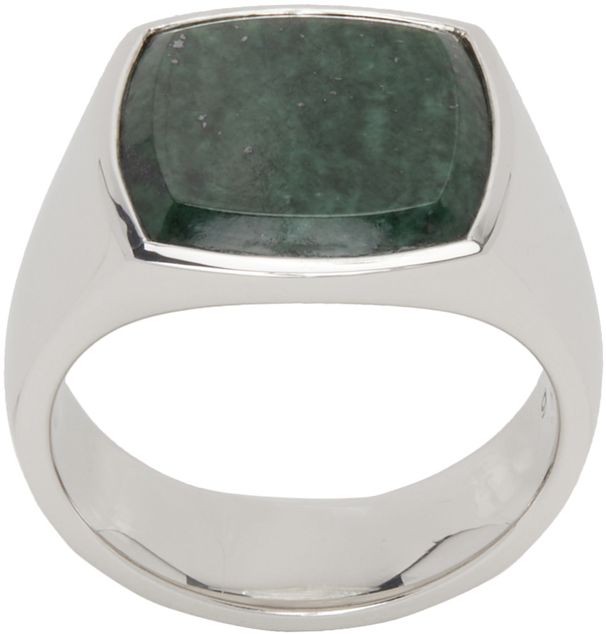 Tom Wood Silver & Green Marble Cushion Ring Tom Wood